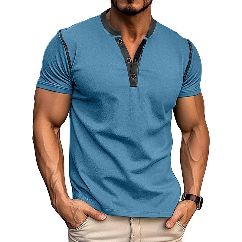 Fashion Short-sleeved Polo Shirt Summer Button V-neck T-shirt Tops Mens Clothing 32