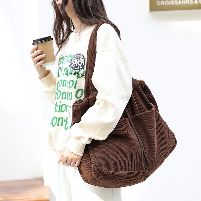 Ins Corduroy Shoulder Bags Drawstring Multi-pocket Handbag Women Underarm Bags 6