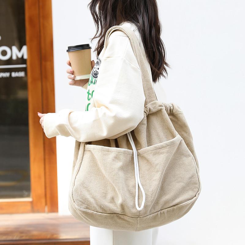 Ins Corduroy Shoulder Bags Drawstring Multi-pocket Handbag Women Underarm Bags 5