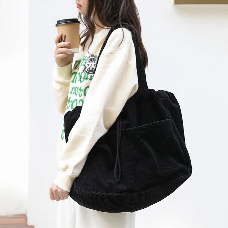Ins Corduroy Shoulder Bags Drawstring Multi-pocket Handbag Women Underarm Bags 3