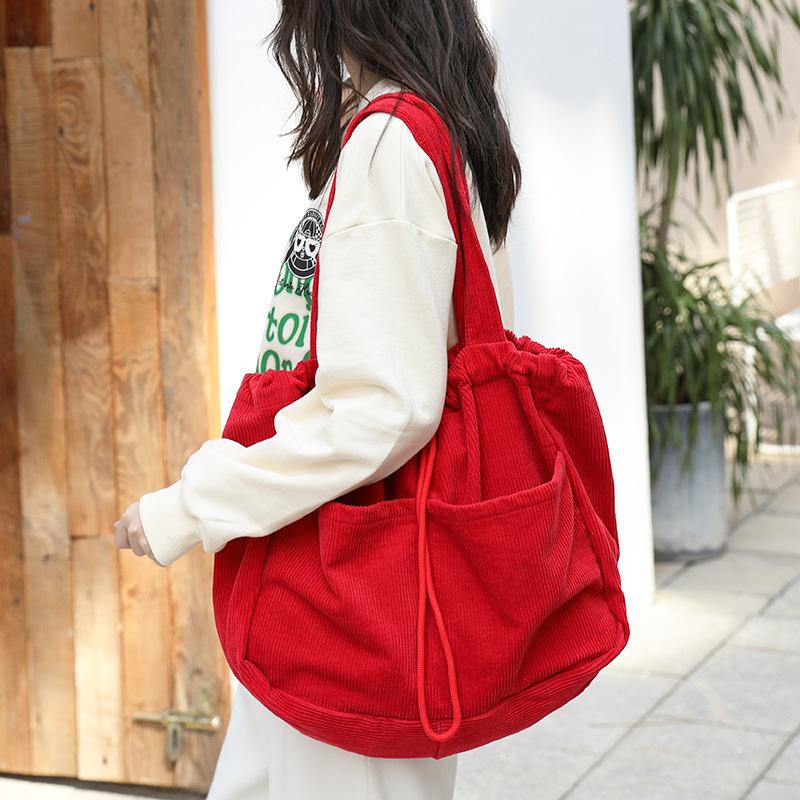 Ins Corduroy Shoulder Bags Drawstring Multi-pocket Handbag Women Underarm Bags 4