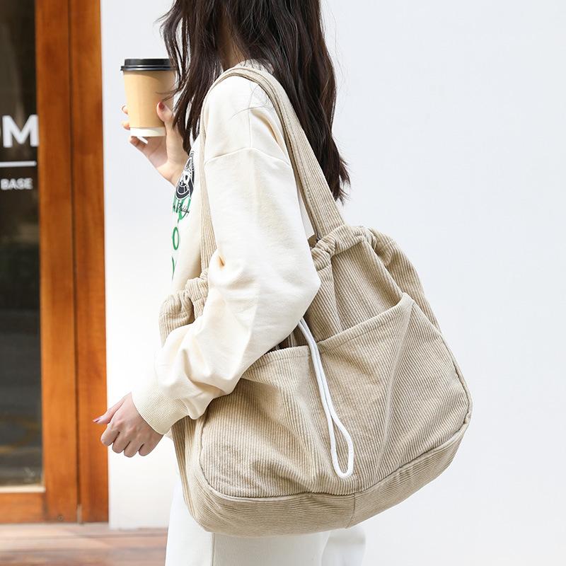 Ins Corduroy Shoulder Bags Drawstring Multi-pocket Handbag Women Underarm Bags 9