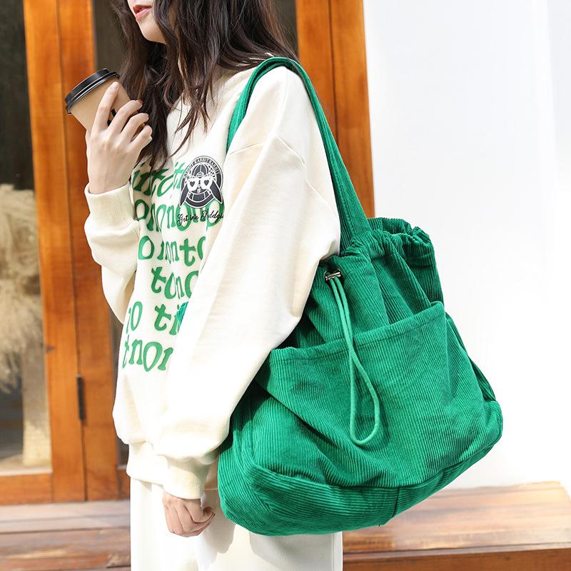 Ins Corduroy Shoulder Bags Drawstring Multi-pocket Handbag Women Underarm Bags 7