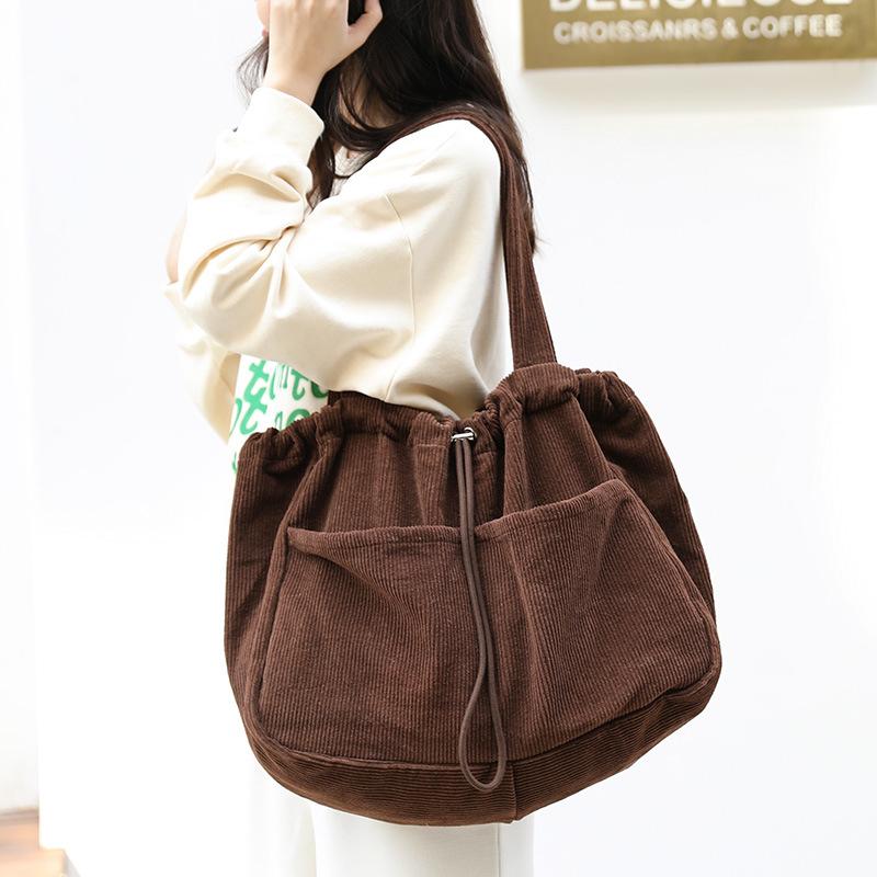 Ins Corduroy Shoulder Bags Drawstring Multi-pocket Handbag Women Underarm Bags 10