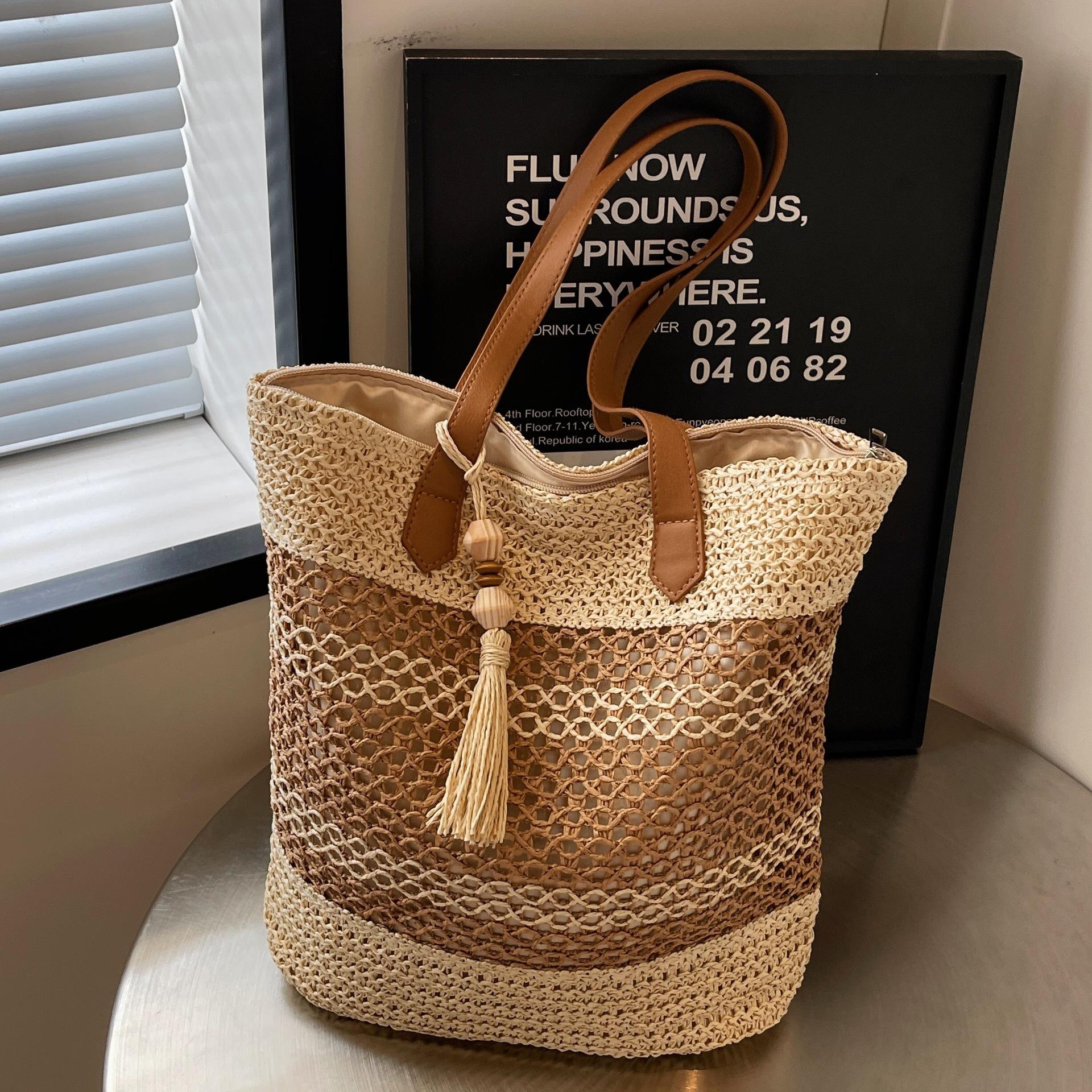 Summer Stripe Straw Sholder Bags With Tassel Pendant Fashion Large Capacity Seaside Vacation Beach Bags 4