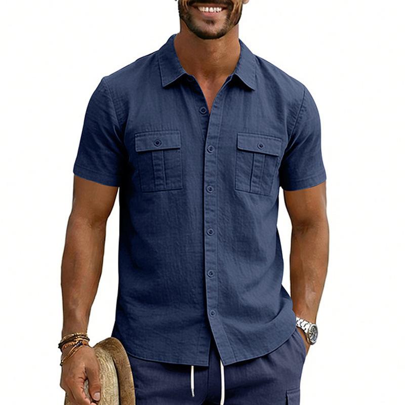 Multi-Pocket Cargo Lapel Short-Sleeve Casual Shirt