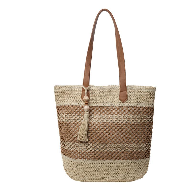Summer Stripe Straw Sholder Bags With Tassel Pendant Fashion Large Capacity Seaside Vacation Beach Bags 8
