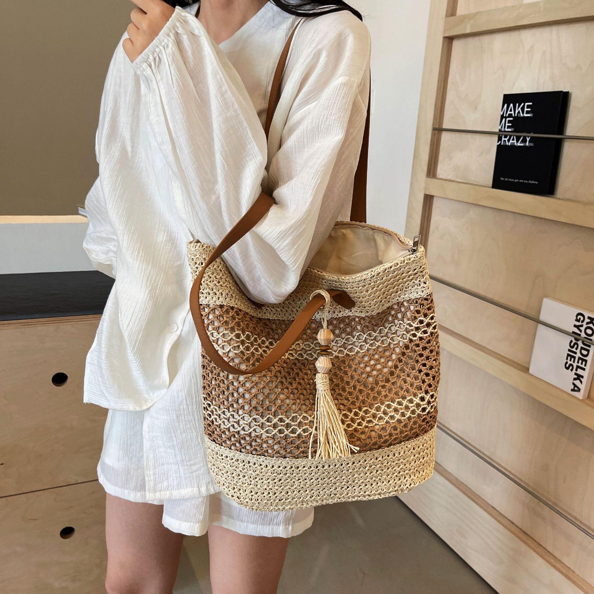 Summer Stripe Straw Sholder Bags With Tassel Pendant Fashion Large Capacity Seaside Vacation Beach Bags 6