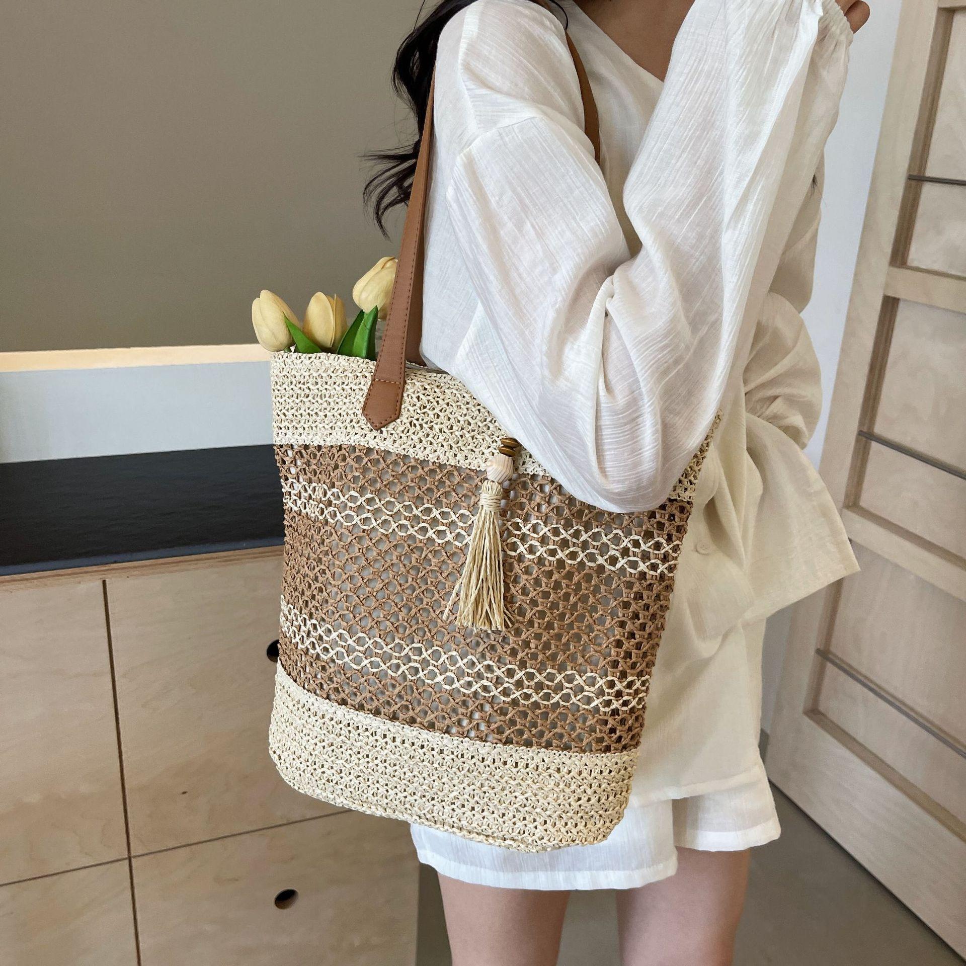 Summer Stripe Straw Sholder Bags With Tassel Pendant Fashion Large Capacity Seaside Vacation Beach Bags 5