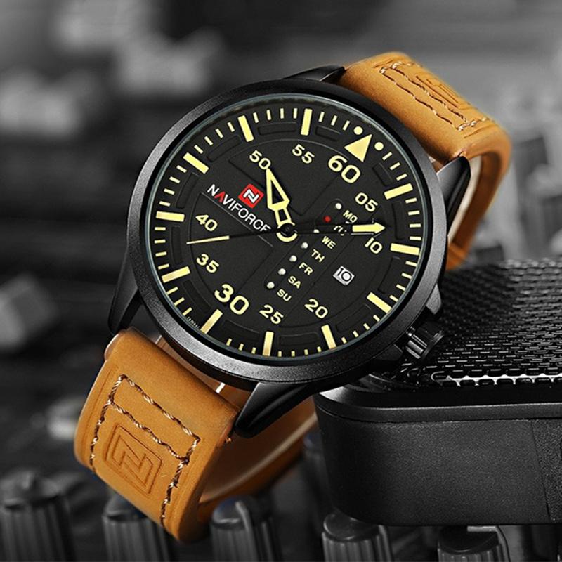 Top Luxury Brand NAVIFORCE Men Sports Watches Men's Quartz Date Clock Man Leather Army Military Wrist Watch Relogio Masculino